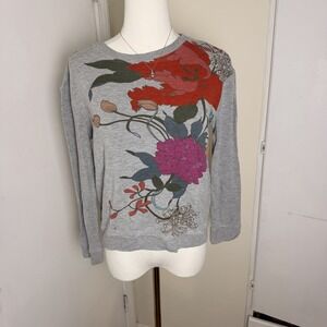 Trina Turk Sz XS Women's Gray Red Floral Sweatshirt